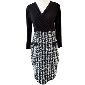 Joseph Ribkoff Crossover V Neck Houndstooth Skirt Sheath Dress Womens 6 Fitted
